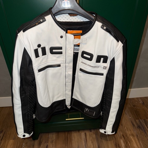 ICON Motorhead Asphalt Leather Armor Motorcycle Jacket White Men’s Medium M - Picture 1 of 14
